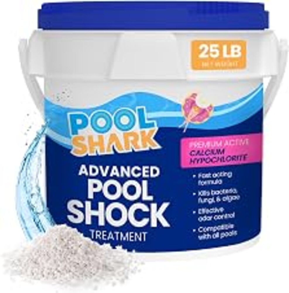 POOL SHARK 68% Calcium Hypochlorite Pool Shock | 25 lb Bucket Chlorine Granules | Pool Shock Treatment for Swimming Pools | Inground & Above Ground Pool Cleaning, Fast-Acting Chlorine Shock
