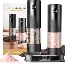 Electric Salt and Pepper Grinder Set - Rechargeable Automatic Salt and Pepper Shakers, Kitchen Appliances with External Adjustable Coarseness, Larger Hopper for Cooking, Home Gifts(2 Pack,Black/Black)