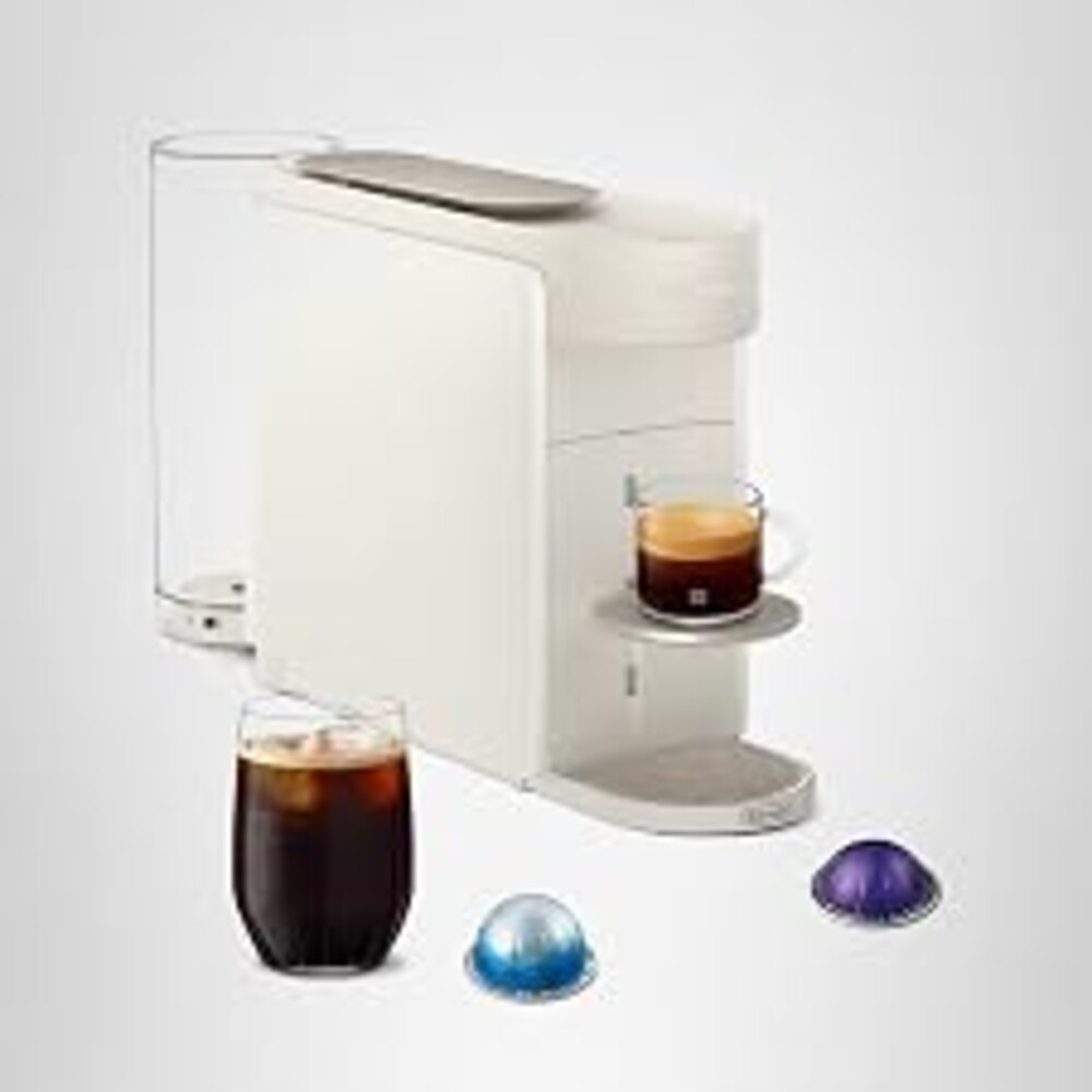 Nespresso Vertuo Up Coffee & Espresso Maker by De'Longhi, White | Pearl white coffee machine with 3 second start, 47 oz. multi-position water tank, iced coffee mode and app customization.