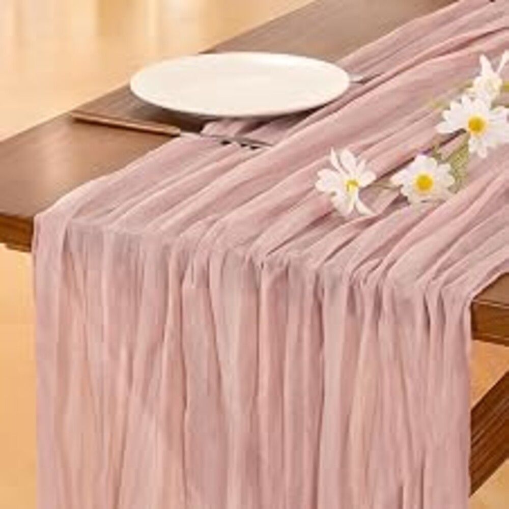 Cheesecloth Table Runner Summer Boho Wedding Birthday Party Home Decor | Pink 6pcs Rustic Gauze 10FT Cheese Cloth Sheer Farmhouse Dining Runner for Baby Shower Bridal Holiday Decorations