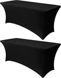 Obstal 6ft Stretch Black Spandex Table Cloth for Standard Folding Tables - 2 Pack Universal Rectangular Fitted Tablecloth Protector for Wedding, Trade Show, Vendor Stand | Universal Fitted Rectangular Tablecloth Protector for Wedding, Trade Show, Vendor Stand, Party and Event