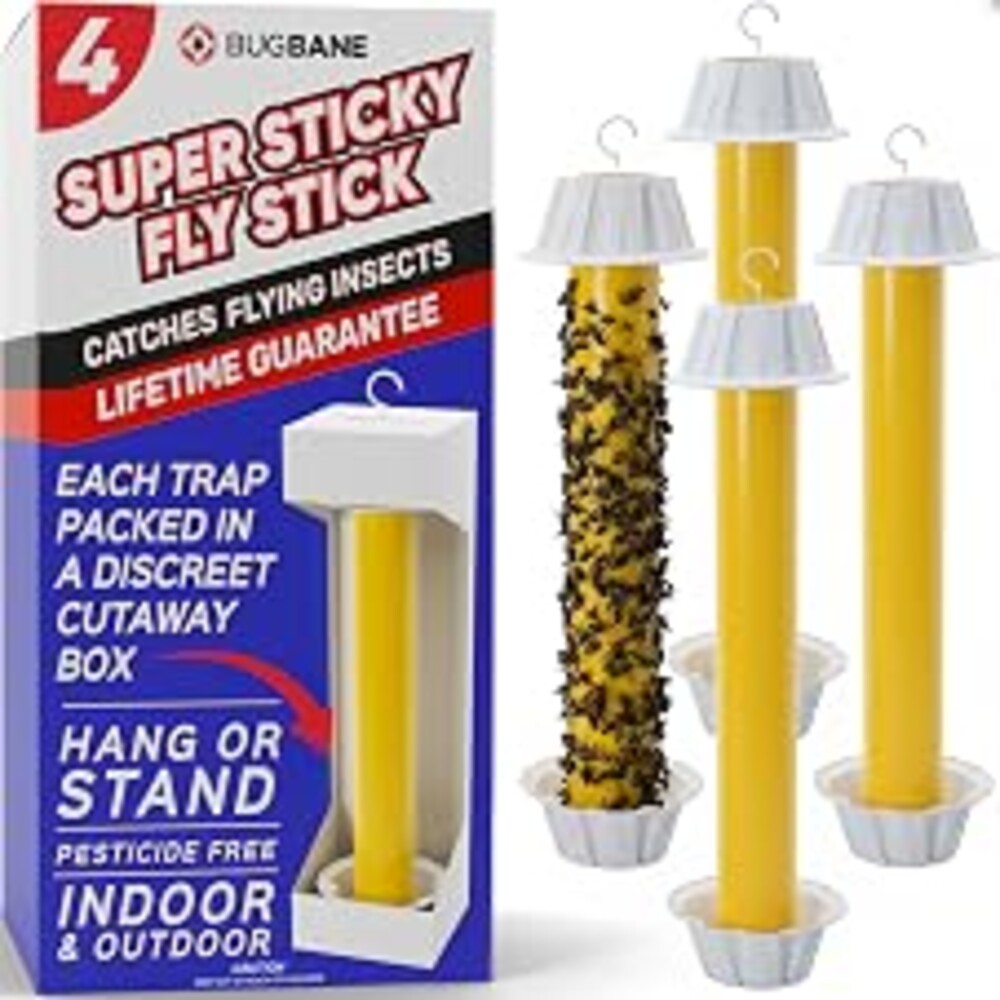 Fly Stick Sticky Fly Traps for Indoors Outdoor 4pk. Non-Toxic Super Sticky Hanging Flies Catcher Paper Tape Strips for Home. Catches All Bugs and gnats. Indoor Outdoor House Flying Insect Trap.