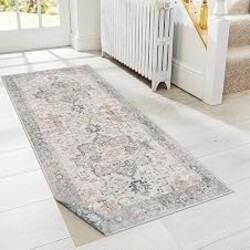 GENIMO 2'6"x6' Washable Runner Rug Non Slip for Hallway, Taupe Blue | Vintage Floral Kitchen Runner, Stain Resistant, Low Pile and Lightweight for Entryway, Bedroom, Bathroom and Laundry Room