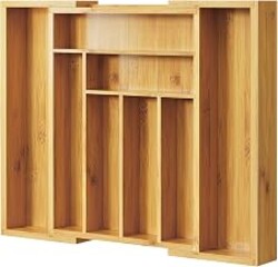 Pipishell Bamboo Expandable Silverware Drawer Organizer, Adjustable Kitchen Utensil Tray for Forks, Spoons and Knives, Wood Storage Cutlery Holder for Bedroom and Living Room