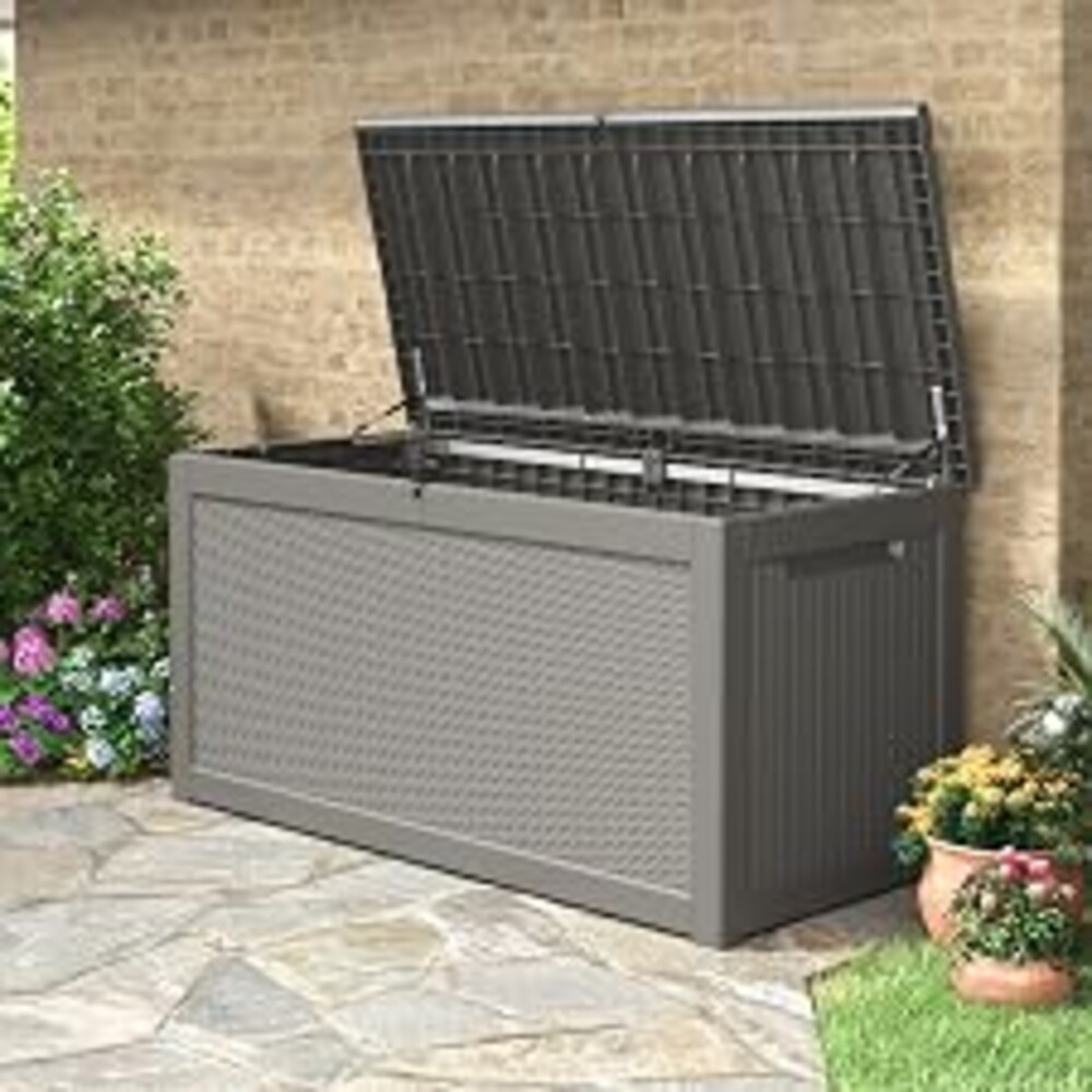 KAMABOKO 330 Gallon Outdoor Storage Box, Resin Large Deck Box Outdoor Waterproof Storage Bench with Lockable Lid for Patio Cushions, Garden Tools, Package Delivery, Pool Supplies, Grey