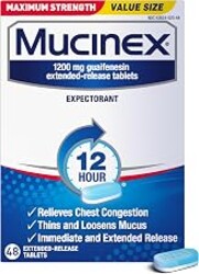 Mucinex 12Hr Max Strength Expectorant, Chest Congestion Relief, 48 Tablets