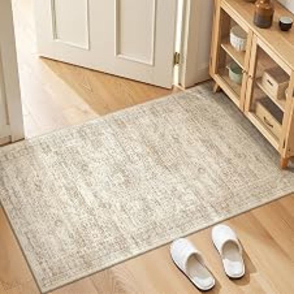 Restydon 2x4 Rug Runners for Hallways Non Slip,Beige | Washable Rugs for Kitchen,Entryway,Bedroom,Bathroom,Nursery Room,Thin,Soft Runner Rug,Stain Resistant Indoor Carpet