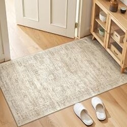 Restydon 2x4 Rug Runners for Hallways Non Slip,Beige | Washable Rugs for Kitchen,Entryway,Bedroom,Bathroom,Nursery Room,Thin,Soft Runner Rug,Stain Resistant Indoor Carpet
