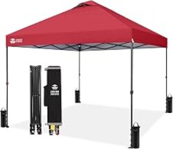CROWN SHADES 10x10 Pop Up Canopy Tent, Outdoor Canopy, Red | Patented CENTERLOK One Push Instant,Outdoor Canopy with STO-N-GO Bag,8 Stakes &4 Sand Bags,Waterproof,Vented,Beach,Camping