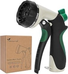 MORROWIND Garden Hose Nozzle, Heavy Duty Metal Water Nozzle with 8 Adjustable Spray Patterns, High Pressure Ergonomic Flow Control for Watering Plants, Lawns, Washing Cars, Pets, Black with Green