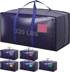 RMOHRO 6 Pack Moving Bags Heavy Duty 210GSM with Full-Open Side Zipper, 93L 220lbs Waterproof Foldable Storage Totes for College Dorm Move-In, Moving Boxes Alternative & Home Organization, Blue