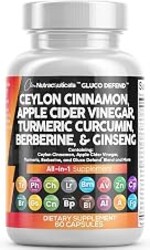 Clean Nutraceuticals Ceylon Cinnamon Capsules + Berberine Turmeric Apple Cider Vinegar Ginseng Bitter Melon (Karela) Gymnema Milk Thistle Fenugreek Supplement Pills Powder for Men & Women