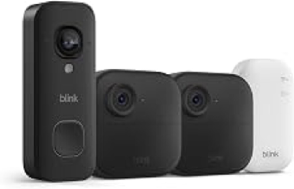 Blink Outdoor 4 and Wired Doorbell 2K+ (newest model) — Two-year battery 1080p cameras and 2K hardwired doorbell. Sync Module Core included — 2 Cameras + Doorbell (Black)