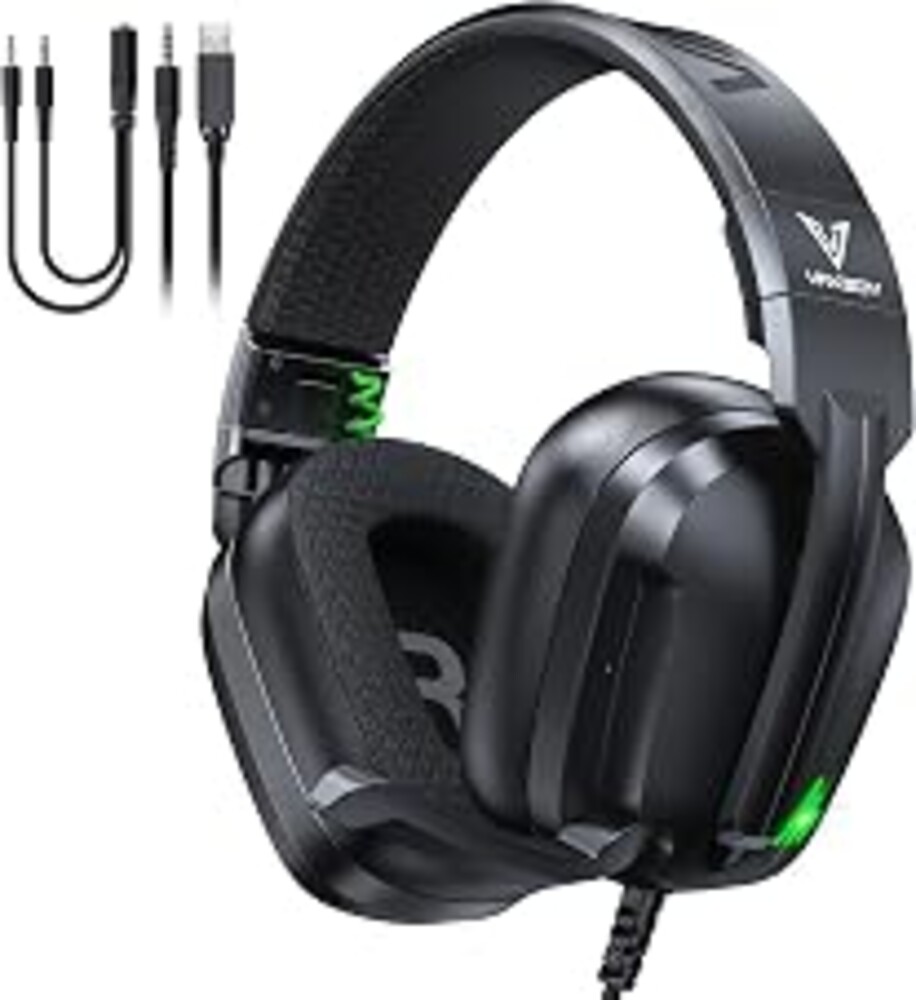Vakedy Wired Gaming Headset for Xbox,PS5,PS4,PC,Switch, RGB 50mm Drivers | Foldable lightweight frame, plush memory foam cushions, clear chat, quick mute/volume wheel and USB-powered RGB glow