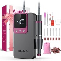 Electric Nail Drill Professional, Portable Nail File for Acrylic Gel Nails, Cordless Rechargeable Ultra Power Nail Drill Kit 40000RPM, Salon-Grade Efile Nail Machine (Dark Grey)