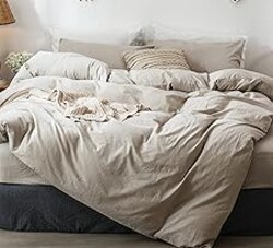 MooMee Duvet Cover Set 100% Washed Cotton Linen Like King | Relaxed Linen-like Texture. Soft, Breathable & Long-lasting Comfort. Lightweight. Hidden Zipper with 8 Interior Corner Ties