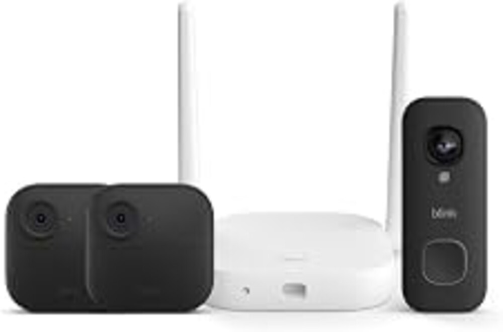Blink Outdoor XR+ and Wired Doorbell 2K+ — Extended range wireless Outdoor 4 camera and 2K hardwired doorbell. Sync Module XR+ included — 2 camera system + doorbell
