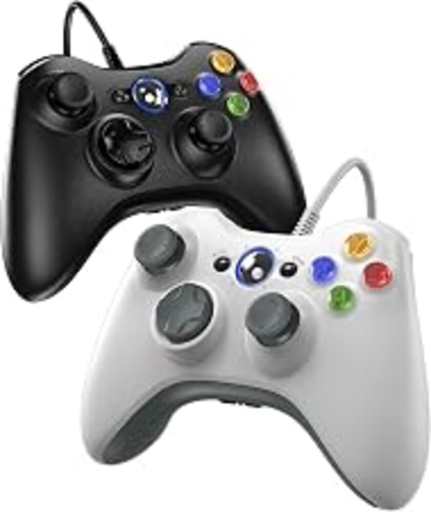 Gamrombo Wired Controller for Xbox 360-2 Pack, Compatible with xbox 360/360 S/360 E, with Dual-Vibration, 2.5mm headphone Jack（Black+White）