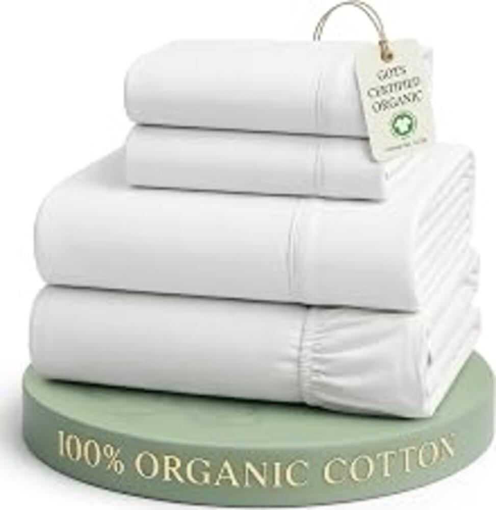 LANE LINEN Queen Sheets 100% Organic Cotton 4pc Percale Cooling - White | Queen Sheet Set, GOTS Certified Organic Cotton Percale - Crisp, Cool & Breathable, For Hot Sleepers, All-Season Comfort