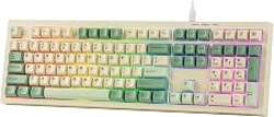 MechLands Aula S102 Membrane Gaming Keyboard w/Number Pad, 100% Full Size | Silent Keyboard for Office/PC Game, USB-C Wired, RGB Backlit, Creamy Silicone Structure, Ergonomic Stands (Yellow)