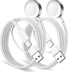 2 in 1 Travel Essentials for Apple Watch Charger，Multi Charging Cable | Nylon Braided USB A&C Multi Charging Cord for Apple Watch,2Packs 4Ft Wireless Accessories Compatible with iWatch Series