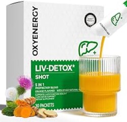 OxyEnergy Liver Cleanse Detox & Repair, Organic Milk Thistle Liver Detox Supplement with Turmeric, Ginger, 5-in-1 Support Liver Health & Digestion & Hangover Relief, Vegetarian, Gluten-Free, 30 Packs