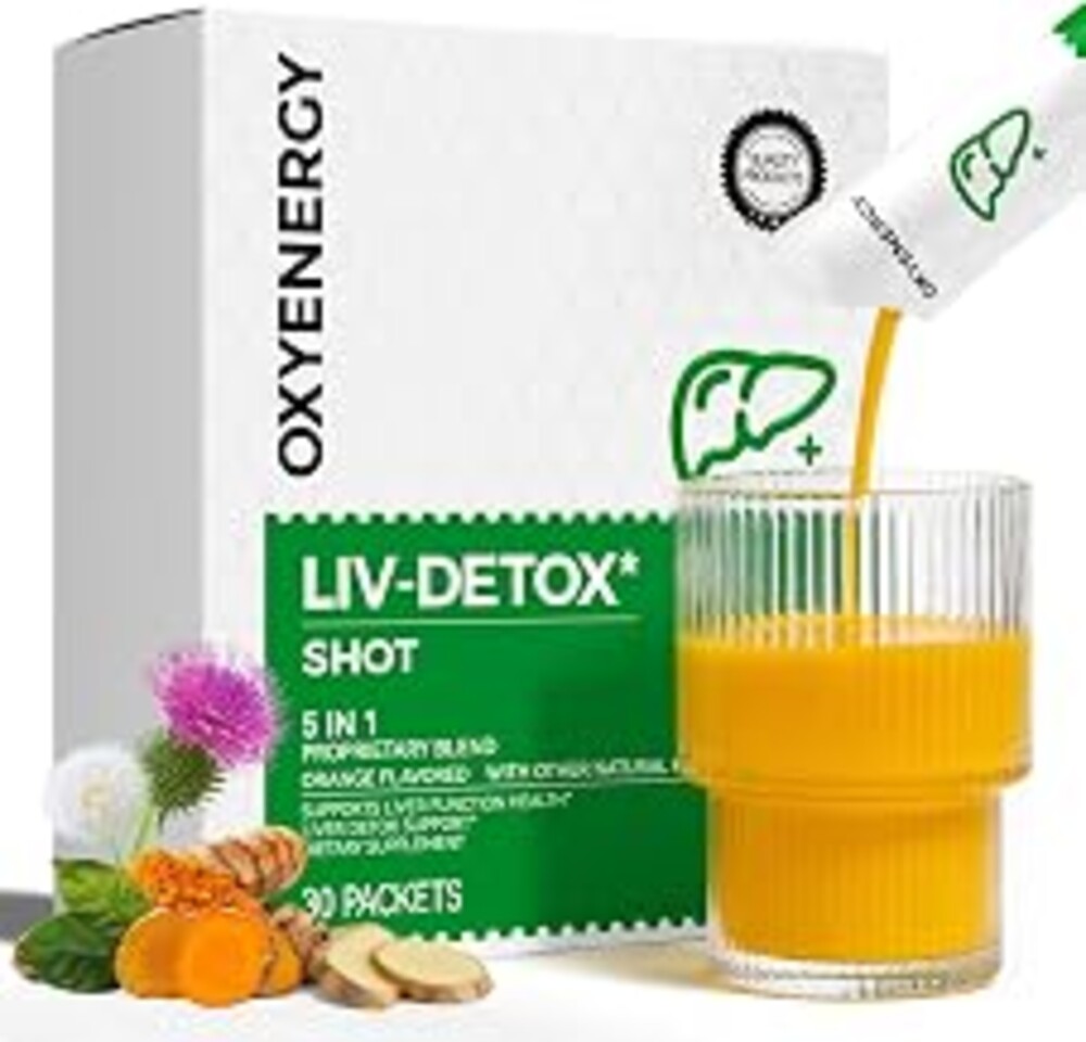 OxyEnergy Liver Cleanse Detox & Repair, Organic Milk Thistle Liver Detox Supplement with Turmeric, Ginger, 5-in-1 Support Liver Health & Digestion & Hangover Relief, Vegetarian, Gluten-Free, 30 Packs