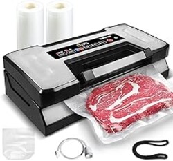 Vakumar Vacuum Sealer Machine, 90Kpa Liquid Food Vacuum Sealer Machine Preservation Dry/Moist/Liquid Modes, LED Indicator Light, Handle Locked Design, Built-in Cutter and Bag Storage, Starter Kit