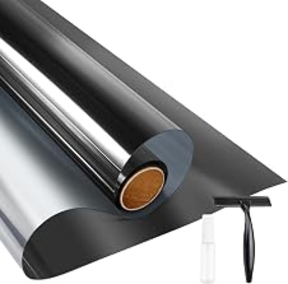 KESPEN Window Privacy Film One Way Static Cling Tint, Black, 17.5InX6.5Ft | Reflective Sun Heat Blocking Daytime Privacy Anti UV Window Tint for Home Office