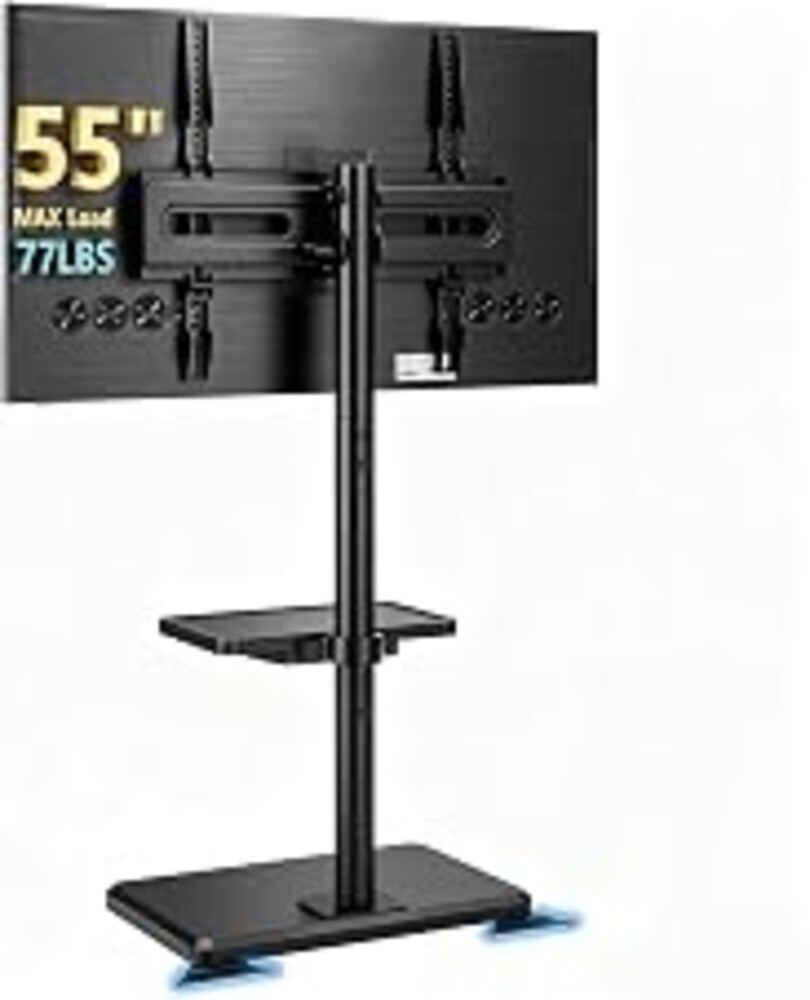 AX WABER Floor TV Stand with Mount for 26-60 inch TVs up to 77 lbs, Height Adjustable Swivel Tilt TV Stand with Wood Base & Shelf, Saving Space Design for Bedroom, Living Room and Corner, Black
