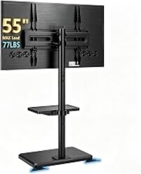 AX WABER Floor TV Stand with Mount for 26-60 inch TVs up to 77 lbs, Height Adjustable Swivel Tilt TV Stand with Wood Base & Shelf, Saving Space Design for Bedroom, Living Room and Corner, Black