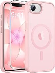 FNTCASE for iPhone 17e/ iPhone 16e Case, Fit for Magsafe, Screen Protector | Translucent Matte Magnetic Back, 14FT Military Grade Drop Protection, Shockproof Protective Phone Cover, Light Pink