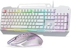 AULA Gaming Keyboard, T102 104 Keys Keyboard and Mouse Combo, USB Wired Computer Keyboards Mechanical Feel Full Size, RGB Backlit for PC/Laptop Gaming or Working/Office (White)