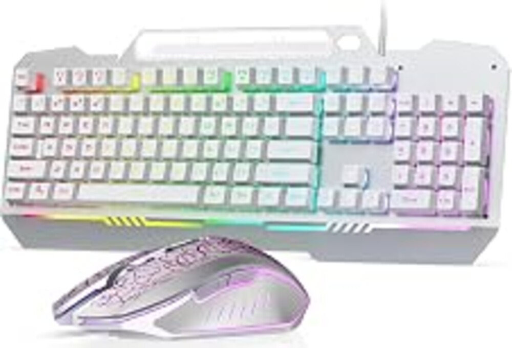 AULA Gaming Keyboard, T102 104 Keys Keyboard and Mouse Combo, USB Wired Computer Keyboards Mechanical Feel Full Size, RGB Backlit for PC/Laptop Gaming or Working/Office (White)