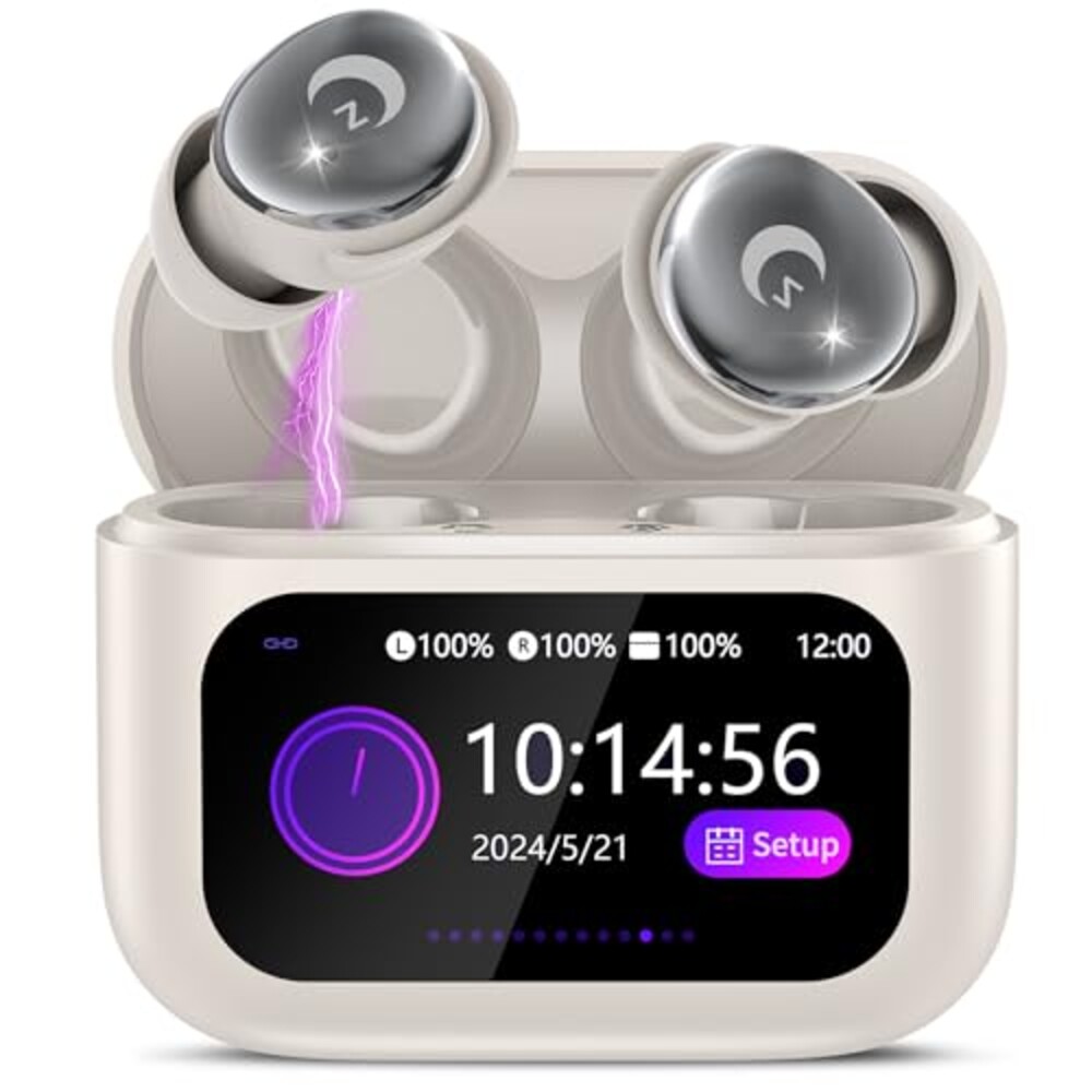 VEKJ Sleep Earbuds, Bluetooth 5.4 in Ear Smart Touch Screen Earbuds, 48H Sleep Headphones Small Design for Side Sleepers, Crystal-Clear Calls Ear Buds, 5 EQ Modes, IPX7 Waterproof Earphones Bee White