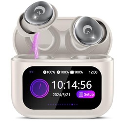 VEKJ Sleep Earbuds, Bluetooth 5.4 in Ear Smart Touch Screen Earbuds, 48H Sleep Headphones Small Design for Side Sleepers, Crystal-Clear Calls Ear Buds, 5 EQ Modes, IPX7 Waterproof Earphones Bee White