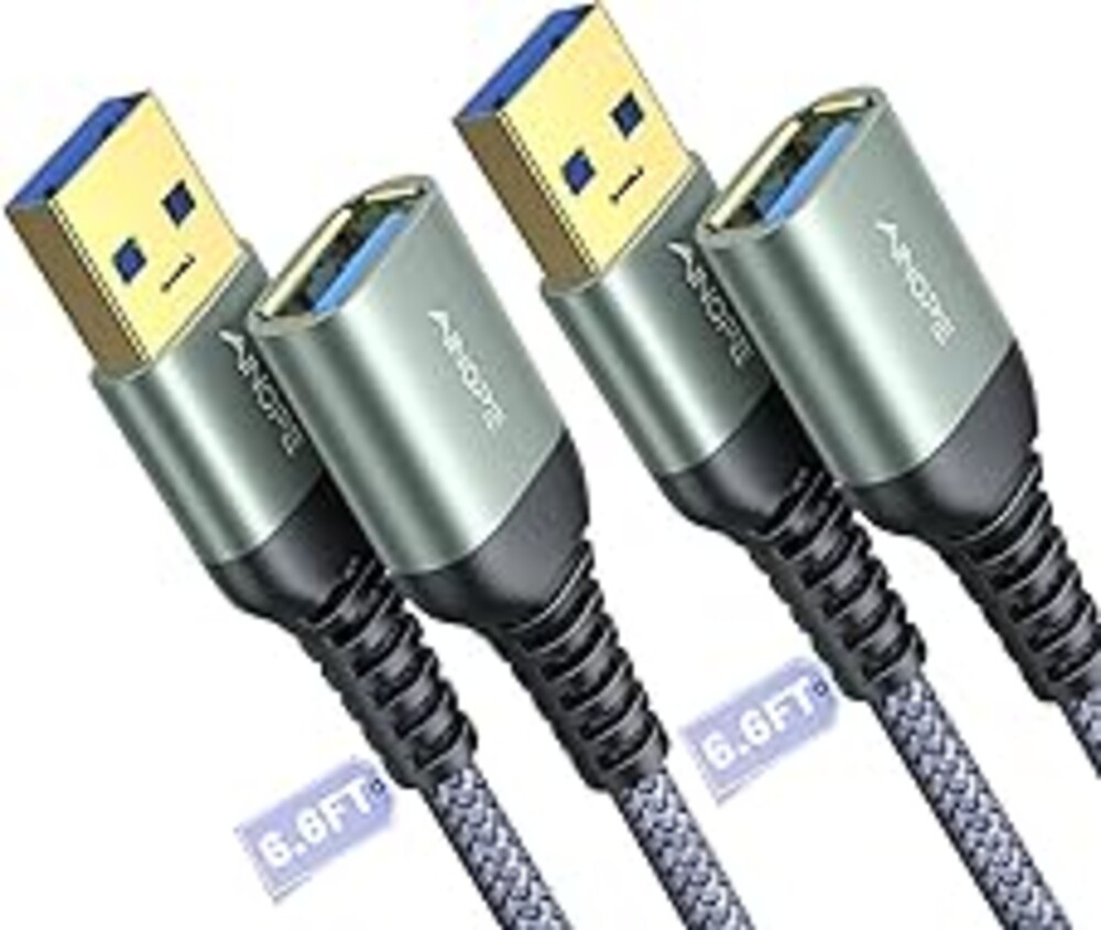 AINOPE USB Extension Cable 2Pack 6.6FT USB 3.0 Extender Male to Female Grey | 5Gbps High Data Transfer Cord for Printer Webcam Flash Drive Hard Drive Hub Keyboard Mouse Camera Playstation Xbox and More