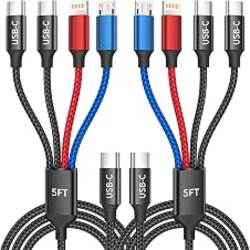 USB C 4 in 1 Charging Cable, Charging Cords for Multiple Devices, 2Pack 5FT | Multi Charging Cable with Dual Type-C/IP/Micro, USB C Cable for iPhone17-8, Android, Tablet, Pad, Multiple Phone Charger Cord