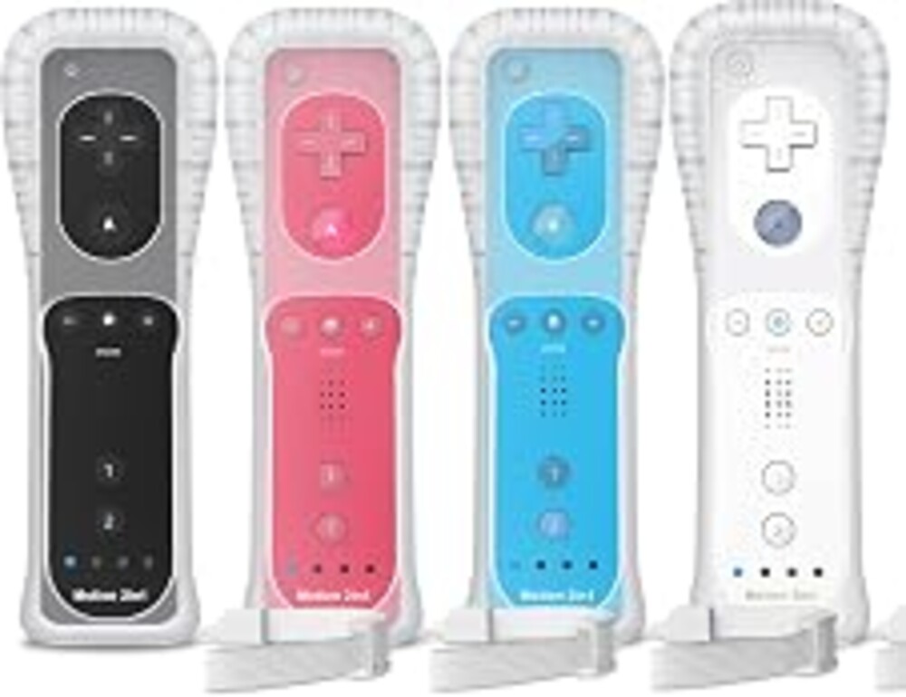 Gamrombo 4 Pack Motion Plus Wii Controller, Compatible with Wii/Wii U with Silicone Case and Wrist Strap (White, Black, Pink, Blue)