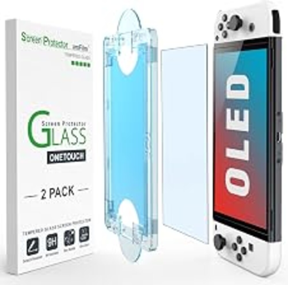 amFilm Auto-Alignment OneTouch for Nintendo Switch OLED Screen Protector | Tempered Glass Accessories, 30s Install, Bubble Free, Scratch & Drop Resistant, Touch Sensitive, 7.0'' Transparent [2 Pack]