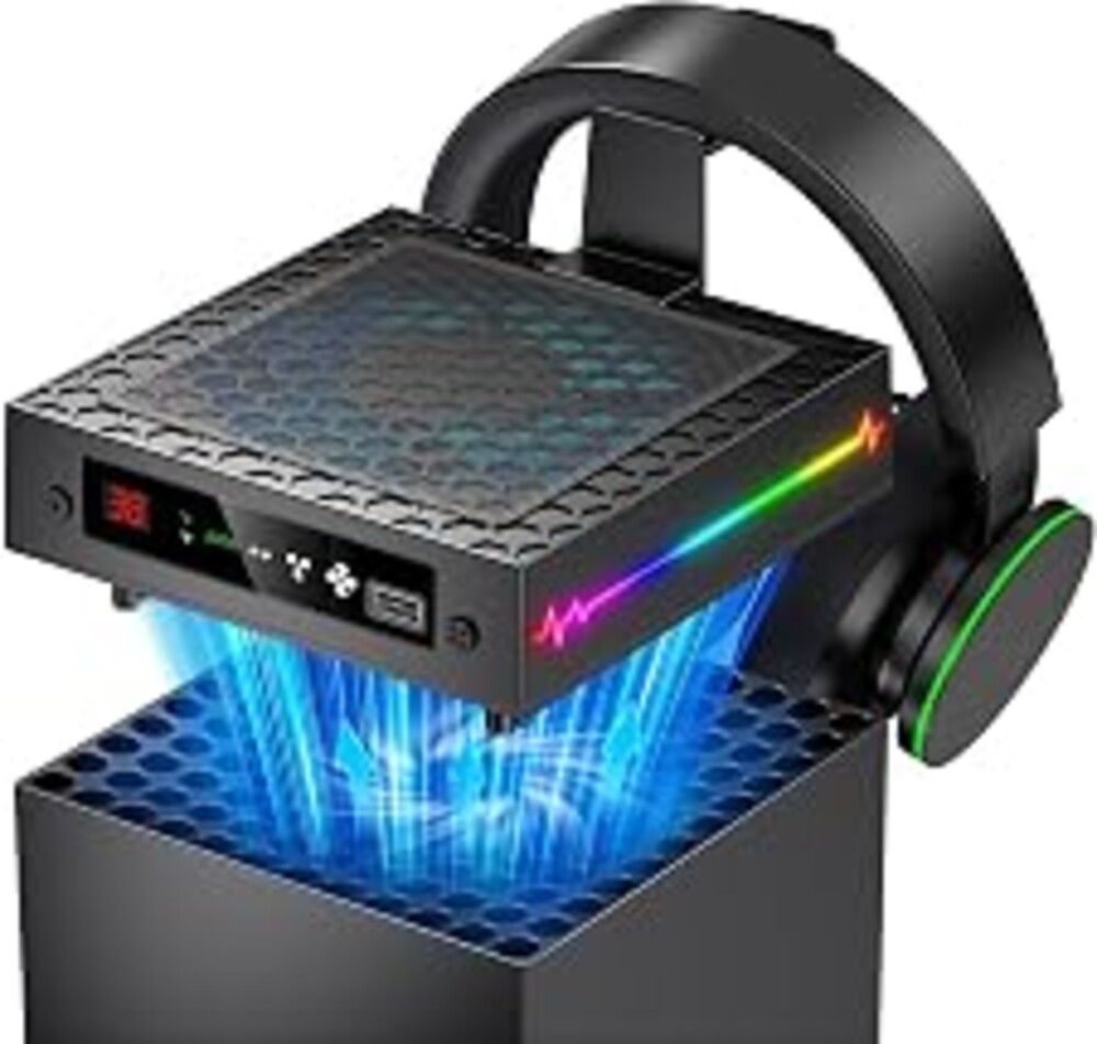 [LED Display] Auto Cooling Fan for Xbox Series X with 9 RGB Light Modes | Cooling System Adjustable by Temperature for Xbox Series X Console, Cooler & Light Switch, Headset Hook, USB Port