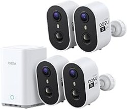 aosu 2K Battery Security Cameras Wireless Outdoor System, 4-Cam-Kit | True 2K HD with 6X Zoom, Full Color Night Vision, 4-View Live, Cross-Camera Tracking, PIR + AI Human Detection, Easy Setup