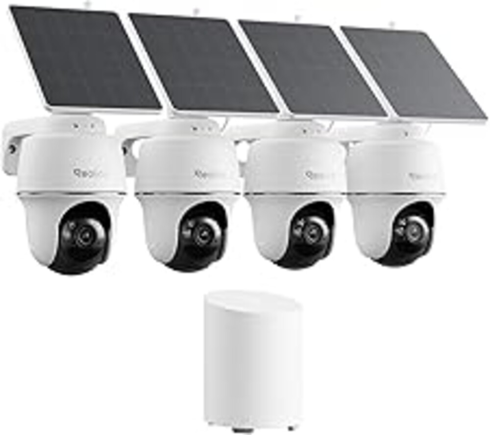 REOLINK 360° PT Solar Security Cameras Wireless Outdoor System 4 Pack | 5MP Auto-Tracking, Smart AI Detection, Up to 1TB Local Storage, 2.4/5GHz Dual-Band WiFi, Home Hub Mini with 4X Argus PT + SP
