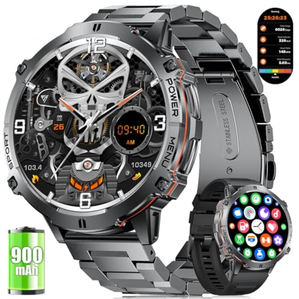 LIGE Smart Watches for Men with Compass/Barometer, 1,73'' HD AMOLED Large Display 3ATM Military Smartwatch with 900mAh Battery, 130+ Sports Modes, 24/7 Heart Rate/Sleep Monitor for Android iOS, Black