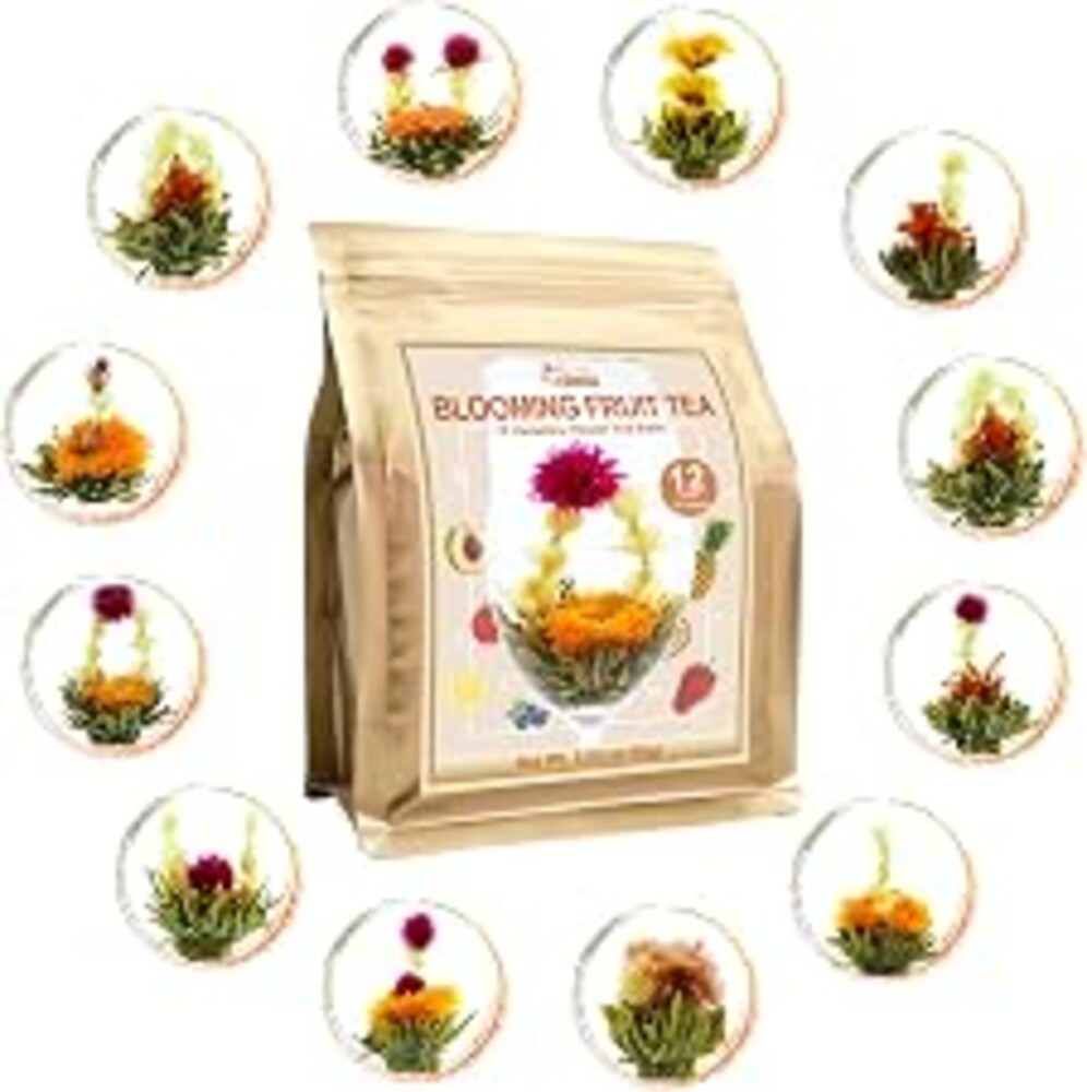 FullChea - Blooming Flowering Tea, 12 Unique Varieties, Fruit Flavors | 12 fruit-flavored blooming teas, opens beautifully in hot water and makes a thoughtful gift for tea lovers