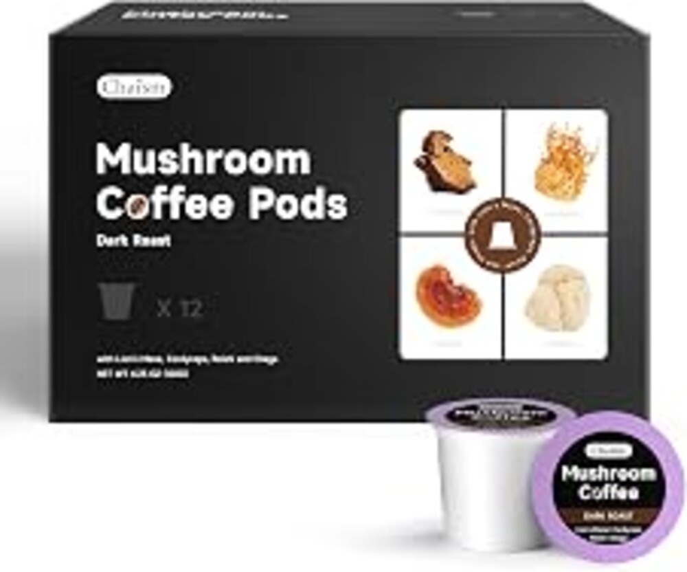 Chaism Mushroom Coffee Pods | Arabic Coffee with Lions Mane, Cordyceps, Reishi, Chaga for Focus & Energy Boost, Sugar-Free, Fat-Free,12 K Cups Dark Roast