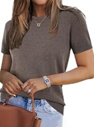 Arach&Cloz Women's Wool Blend Short Sleeve Sweater Business Casual Tops | Versatile, Soft, Pill-Resistant, Fall Layering