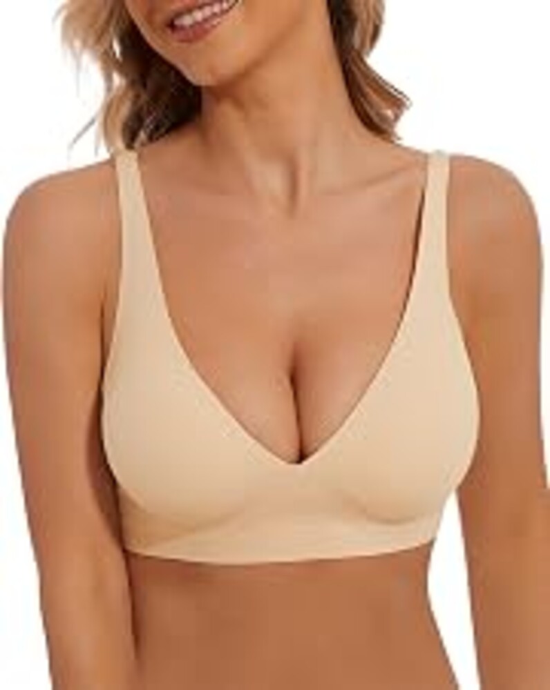 BOUFOR Deep V Bra Wireless Sexy Push Up Bralette Padded Seamless Jelly Bra | Low Cut Plunge V-Neck, Wide Straps, Back Smoothing, Bras for Women No Underwire, Soft Comfortable Bralettes