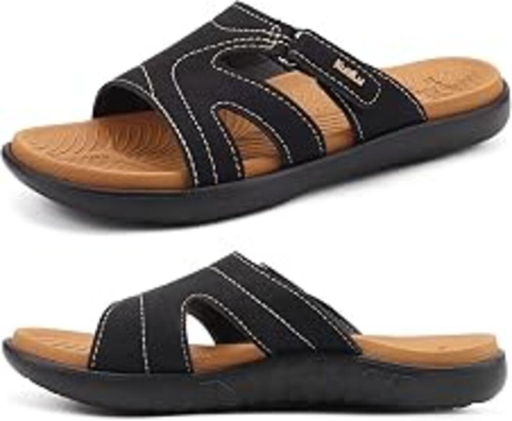KuaiLu Womens Fashion Orthotic Slides Arch Support Slip On Walking Sandals | Ladies Lightweight Athletic Yoga Mat Thick Cushion Slippers Sandals With Comfortable Plantar Fasciitis