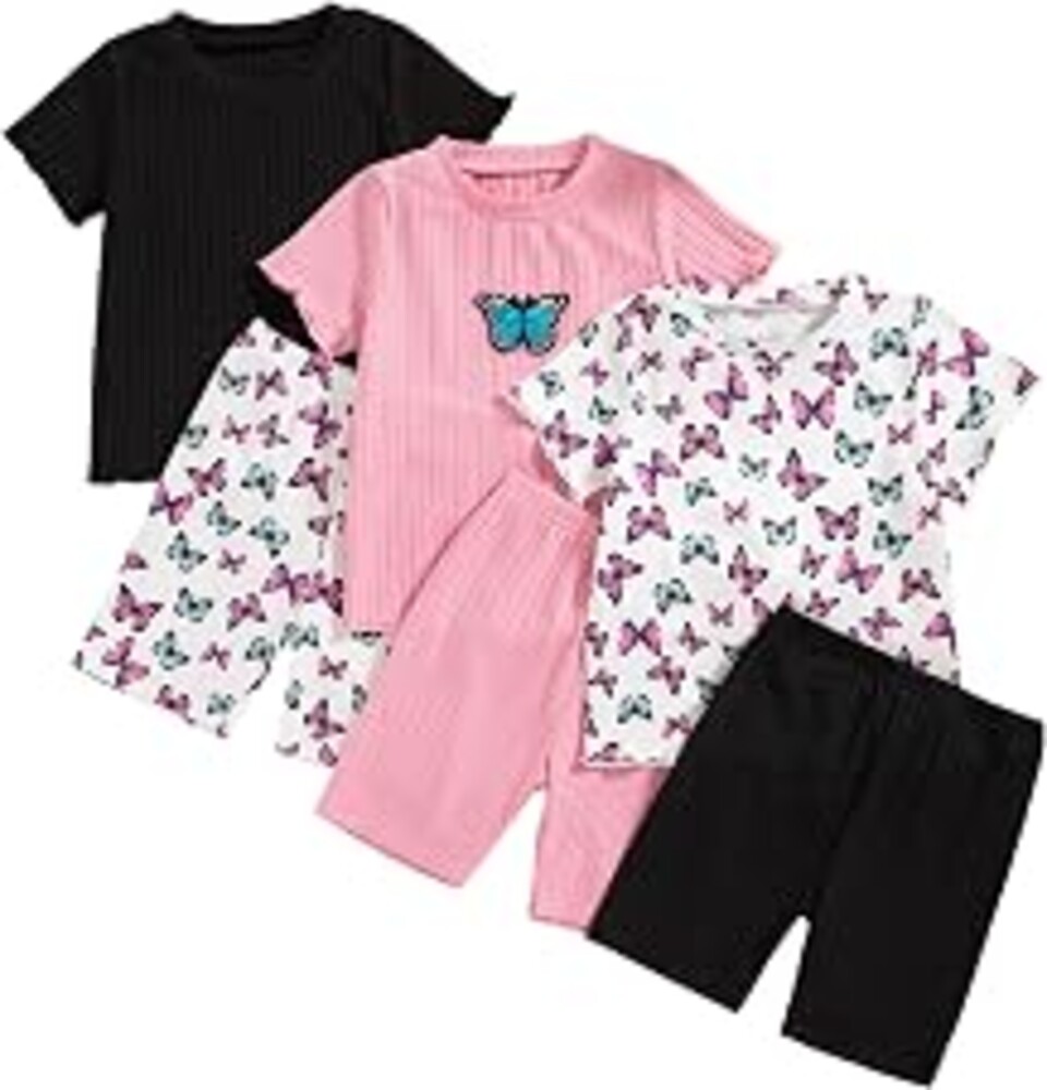 VARMILO 3-Pack Toddler Girls Summer Animal Print T Shirt Short Sleeve Top and Pattern Print Shorts Kids Sets Size 2-8 Years